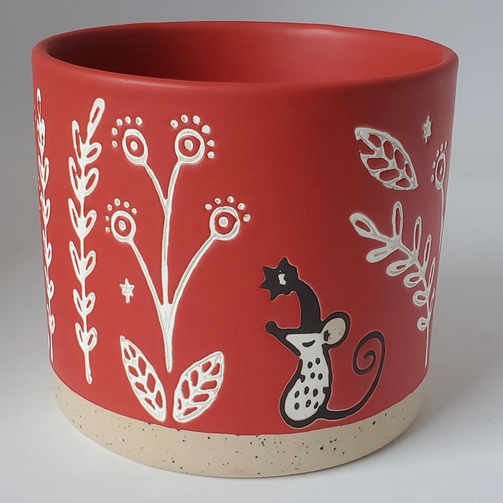 Arwen Ceramic Plant Pot Red with Cozy Mouse Design 4" x 3.5"
